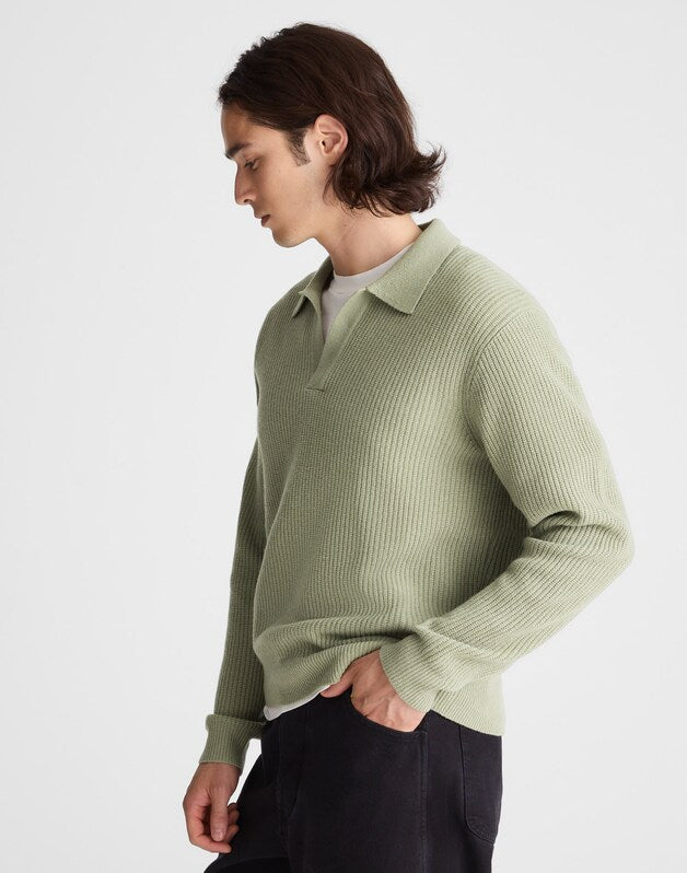 Johnny-Collar Sweater Polo in Heritage Merino Wool DUSTY SAGE
