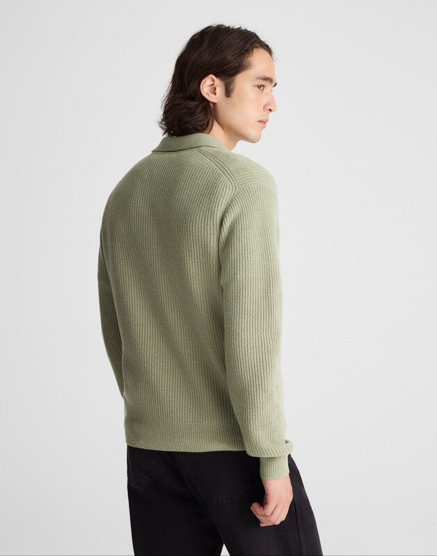 Johnny-Collar Sweater Polo in Heritage Merino Wool DUSTY SAGE