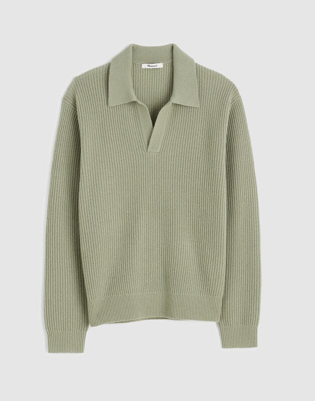 Johnny-Collar Sweater Polo in Heritage Merino Wool DUSTY SAGE