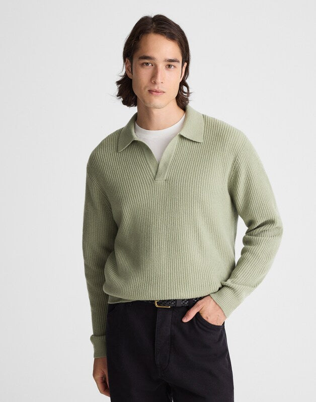 Johnny-Collar Sweater Polo in Heritage Merino Wool DUSTY SAGE