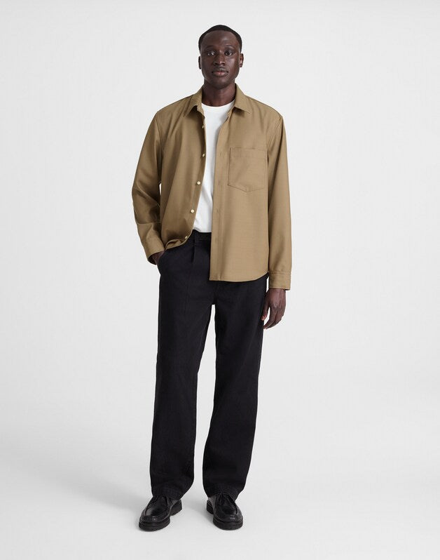 Twill Button-Up Shirt in Wool Blend DESERT BROWN