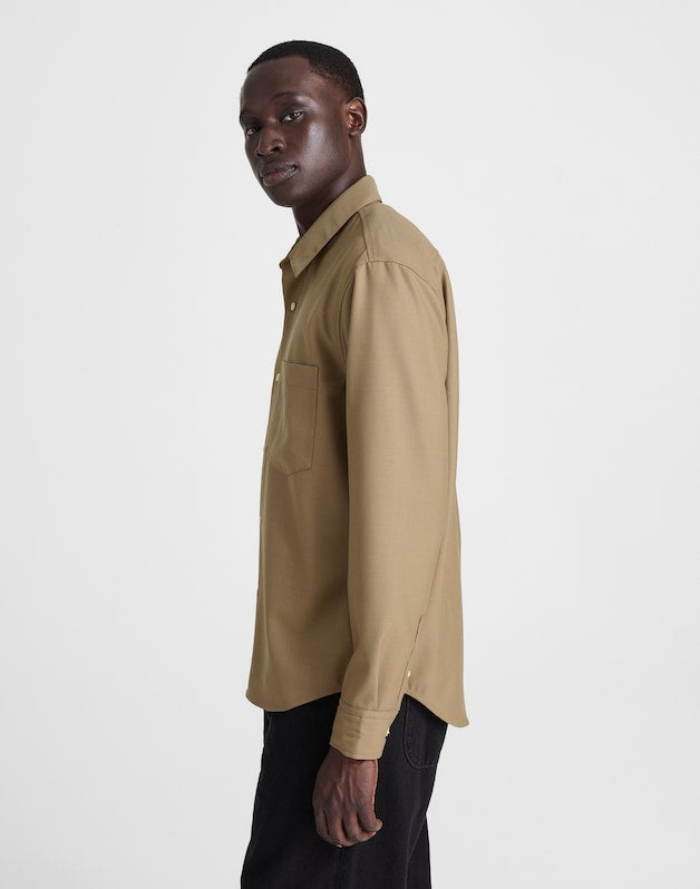 Twill Button-Up Shirt in Wool Blend DESERT BROWN
