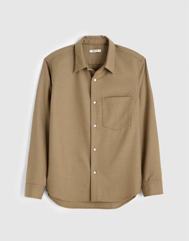 Twill Button-Up Shirt in Wool Blend DESERT BROWN