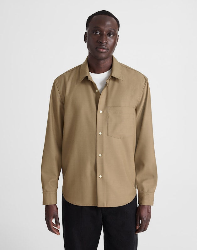 Twill Button-Up Shirt in Wool Blend DESERT BROWN