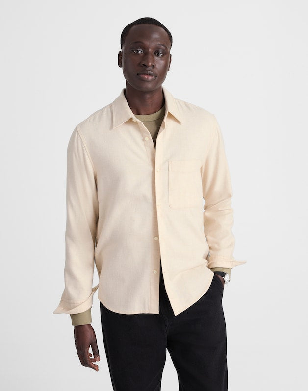 Lightweight Flannel Button-Up Shirt HEATHER OATMEAL