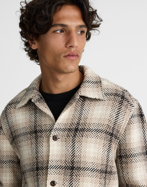 Twill Shirt-Jacket in Broken Plaid GREY