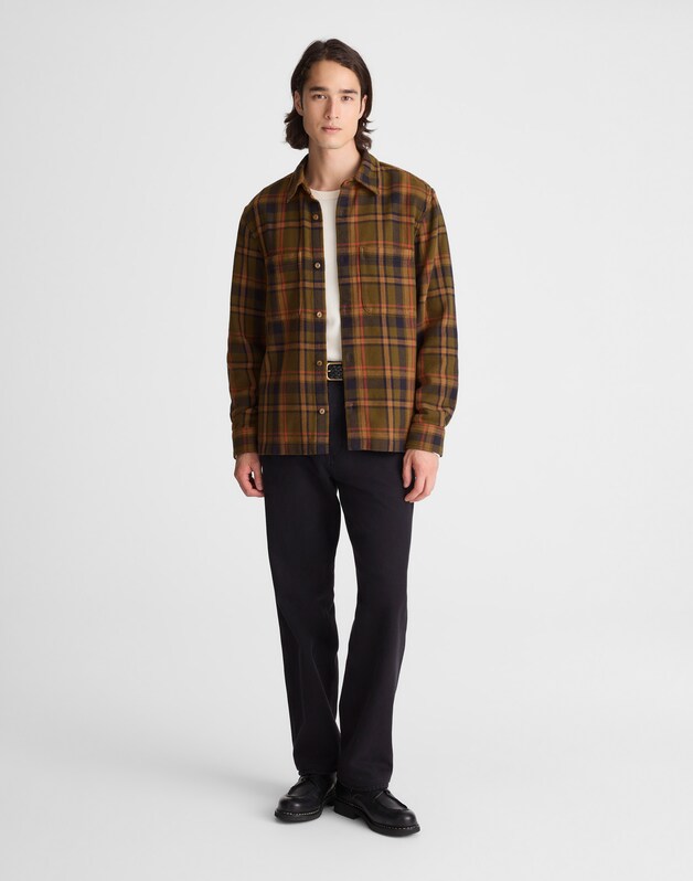 Midweight Flannel Button-Up Shirt OLIVE PLAID