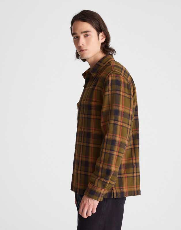 Midweight Flannel Button-Up Shirt OLIVE PLAID