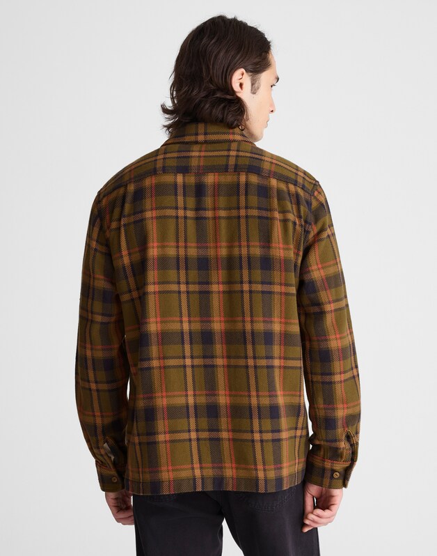 Midweight Flannel Button-Up Shirt OLIVE PLAID