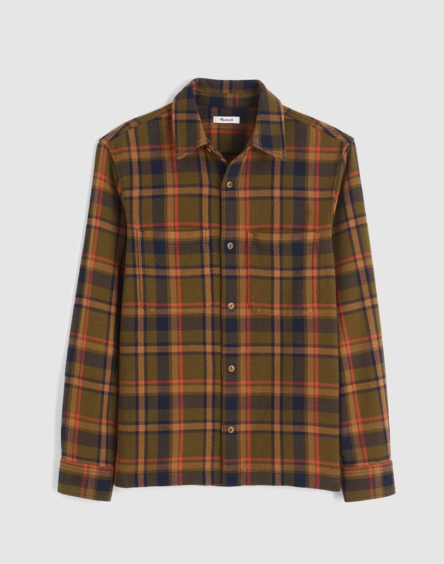 Midweight Flannel Button-Up Shirt OLIVE PLAID