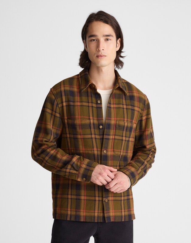 Midweight Flannel Button-Up Shirt OLIVE PLAID