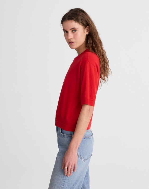 Relaxed Sweater Tee in 100% Cashmere RUBY