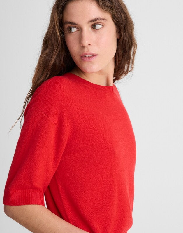 Relaxed Sweater Tee in 100% Cashmere RUBY