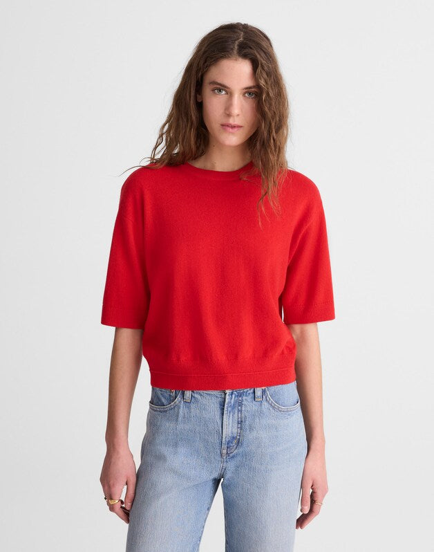Relaxed Sweater Tee in 100% Cashmere RUBY