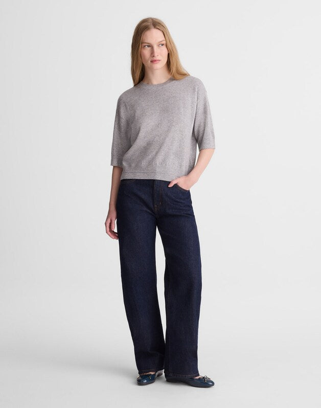 Relaxed Sweater Tee in 100% Cashmere LIGHT HEATHER GREY