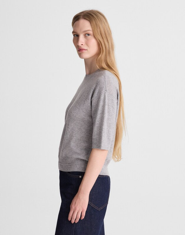 Relaxed Sweater Tee in 100% Cashmere LIGHT HEATHER GREY
