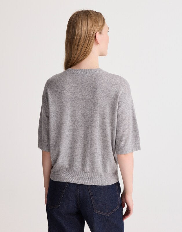 Relaxed Sweater Tee in 100% Cashmere LIGHT HEATHER GREY
