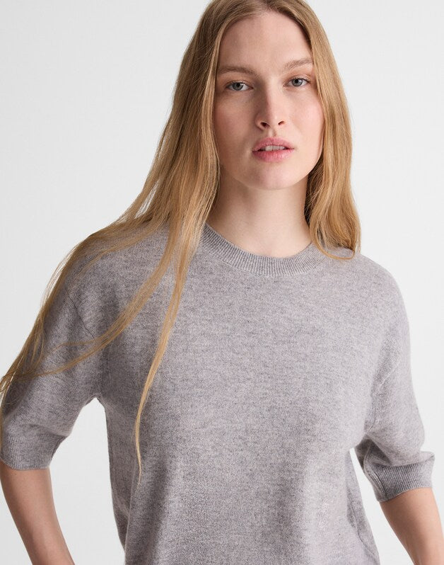 Relaxed Sweater Tee in 100% Cashmere LIGHT HEATHER GREY