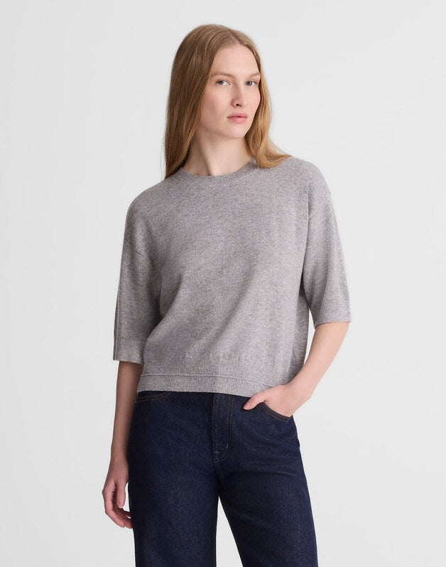 Relaxed Sweater Tee in 100% Cashmere LIGHT HEATHER GREY