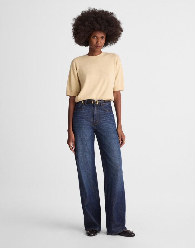 Relaxed Sweater Tee in 100% Cashmere HTR BISCUIT