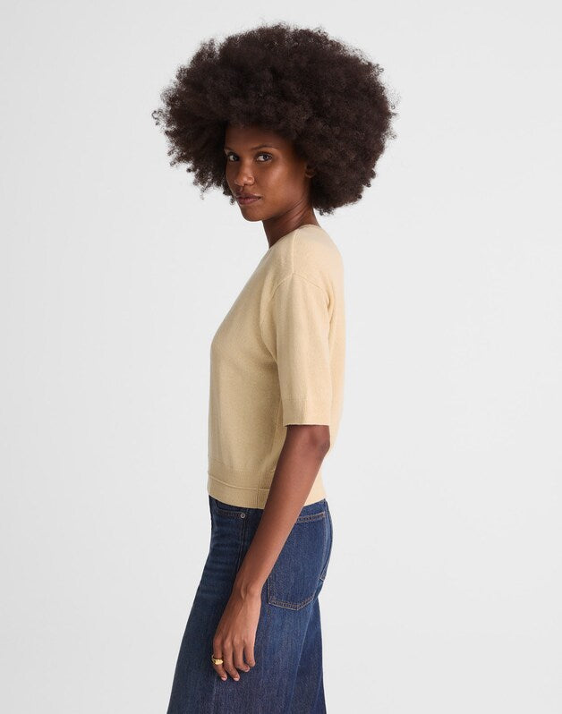Relaxed Sweater Tee in 100% Cashmere HTR BISCUIT