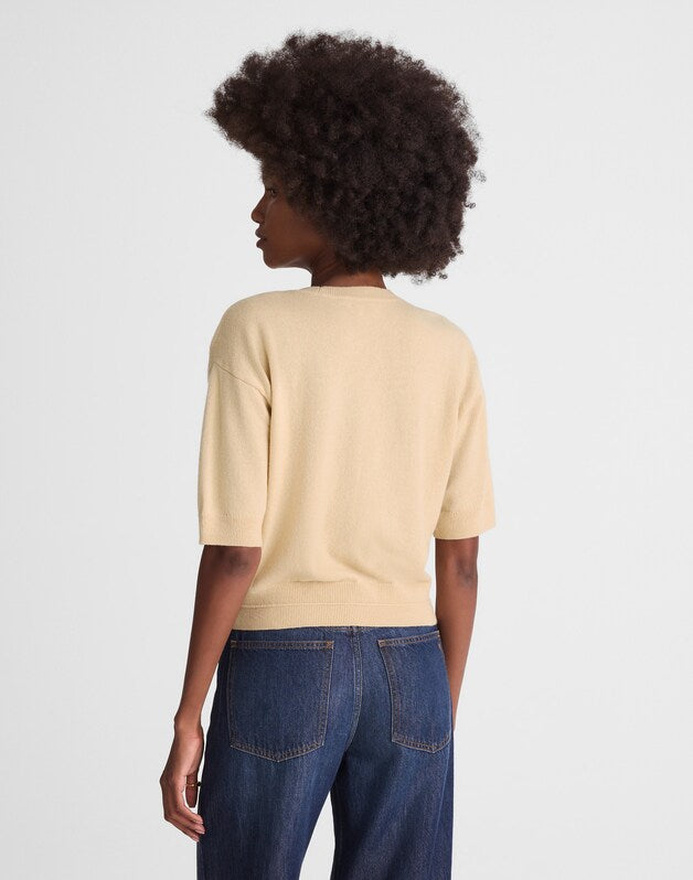 Relaxed Sweater Tee in 100% Cashmere HTR BISCUIT
