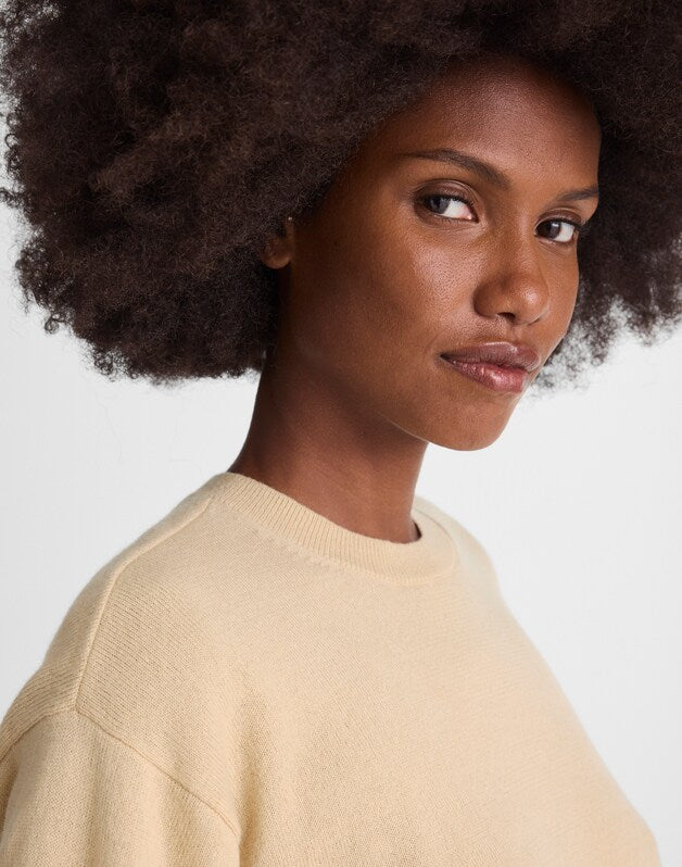 Relaxed Sweater Tee in 100% Cashmere HTR BISCUIT
