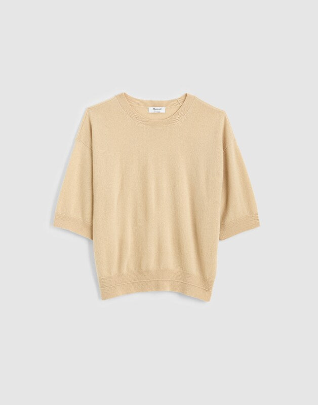 Relaxed Sweater Tee in 100% Cashmere HTR BISCUIT