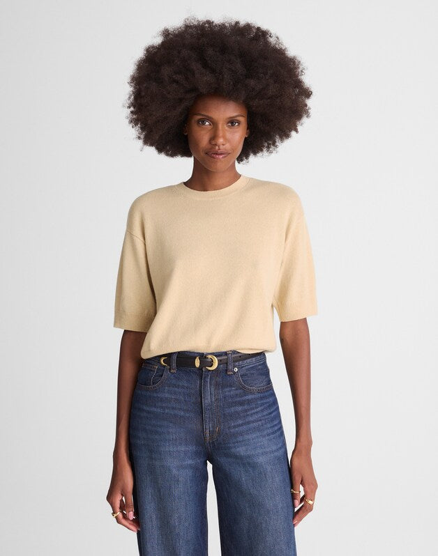 Relaxed Sweater Tee in 100% Cashmere HTR BISCUIT