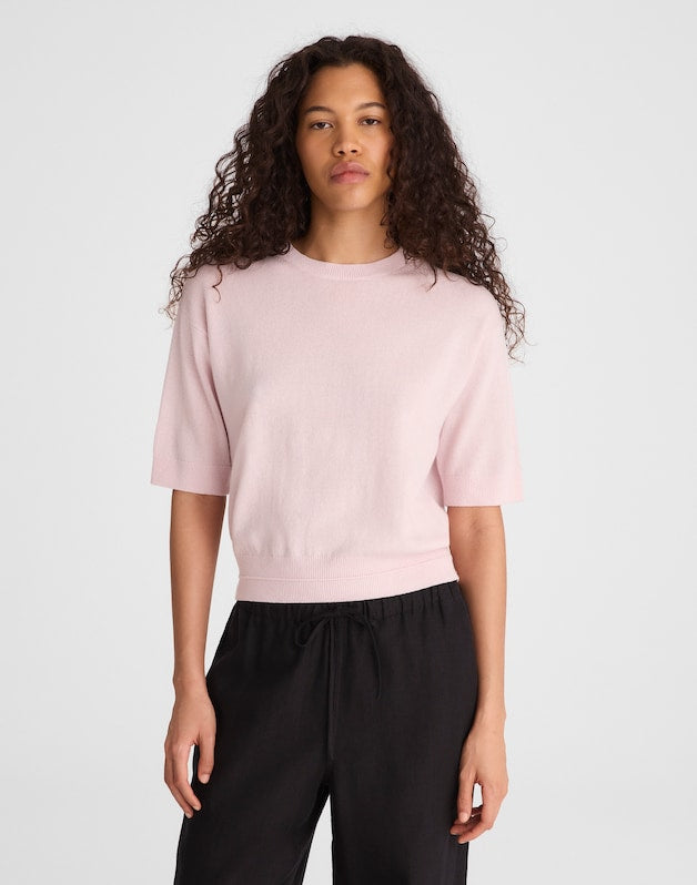 Relaxed Sweater Tee in 100% Cashmere PALE PINK