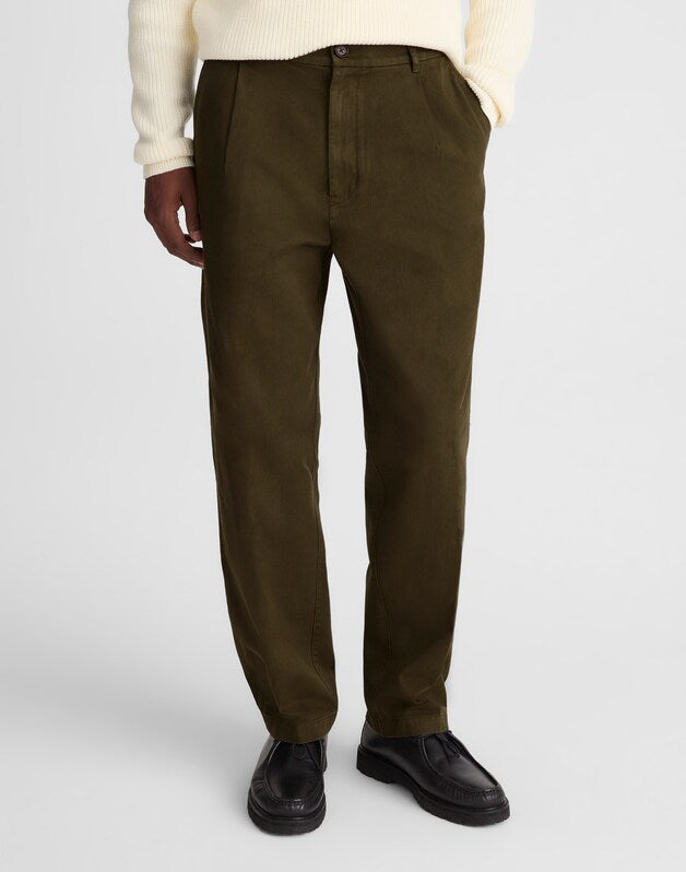 Pleated Twill Trousers OLIVE DRAB