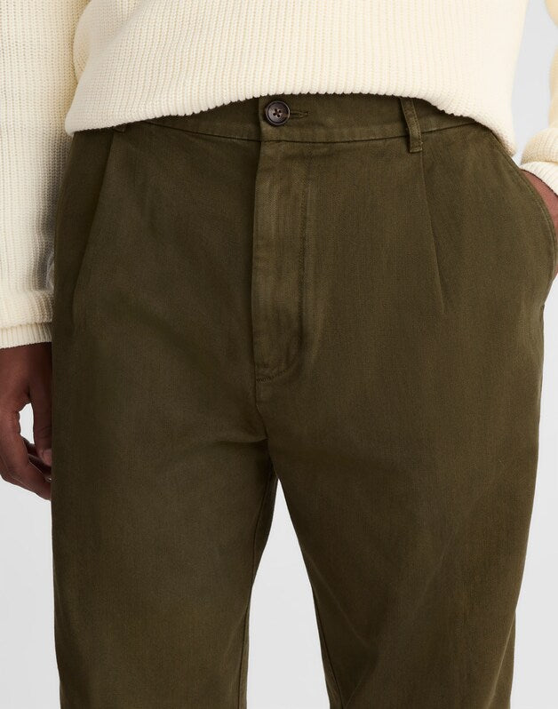 Pleated Twill Trousers OLIVE DRAB