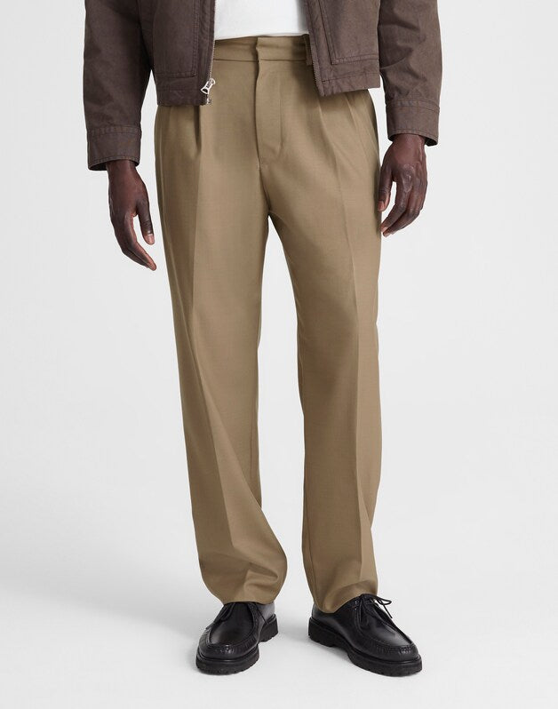 Double-Pleated Twill Trousers in Wool Blend DESERT BROWN
