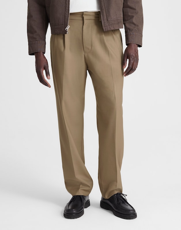 Double-Pleated Twill Trousers in Wool Blend DESERT BROWN