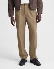 Double-Pleated Twill Trousers in Wool Blend DESERT BROWN