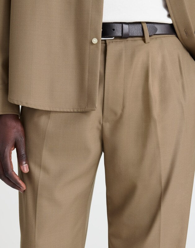 Double-Pleated Twill Trousers in Wool Blend DESERT BROWN