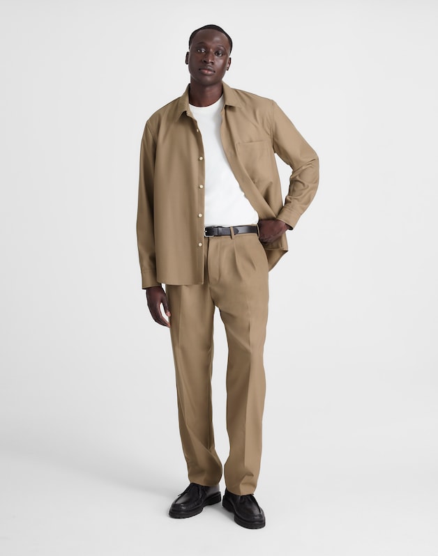 Double-Pleated Twill Trousers in Wool Blend DESERT BROWN