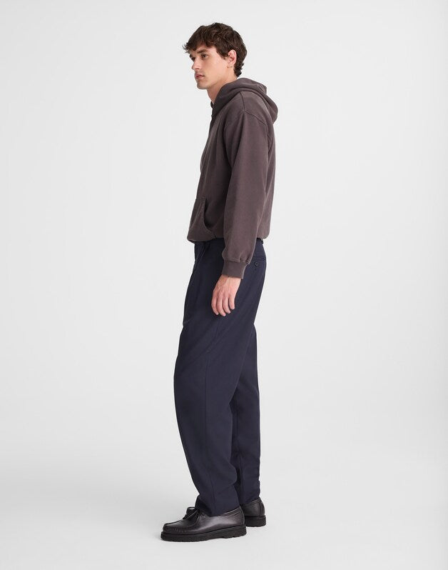 Double-Pleated Twill Trousers in Wool Blend DARKEST NAVY
