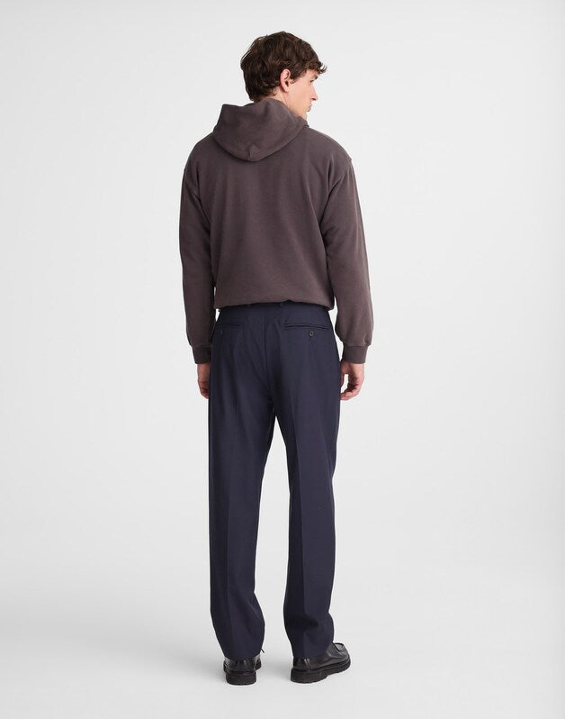Double-Pleated Twill Trousers in Wool Blend DARKEST NAVY