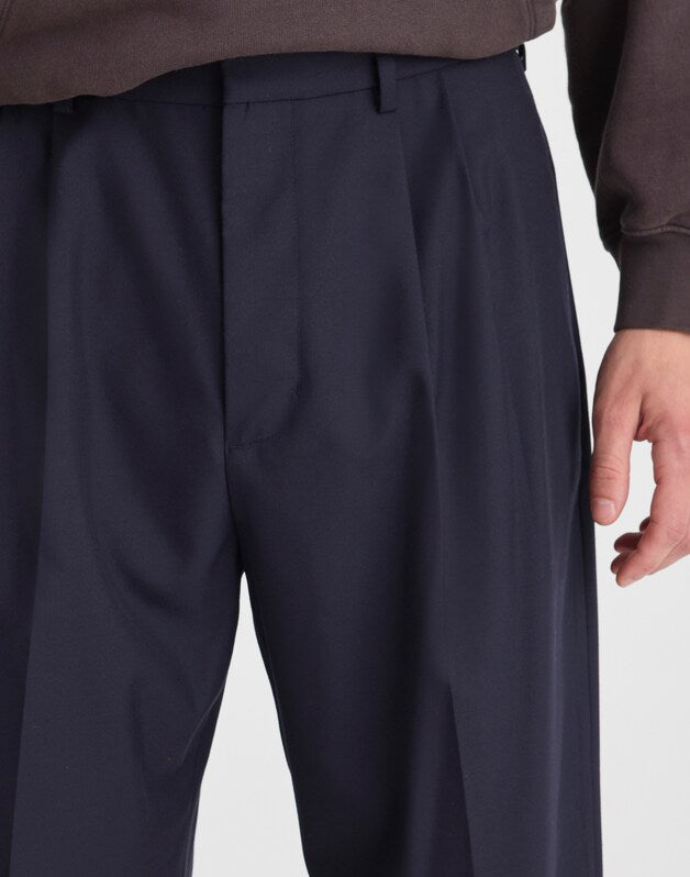 Double-Pleated Twill Trousers in Wool Blend DARKEST NAVY