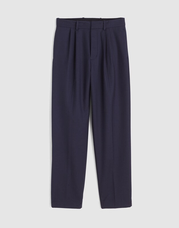 Double-Pleated Twill Trousers in Wool Blend DARKEST NAVY