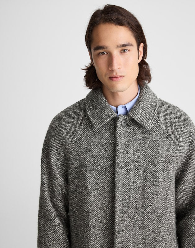 Balmacaan Overcoat in Italian Tweed BLACK MULTI