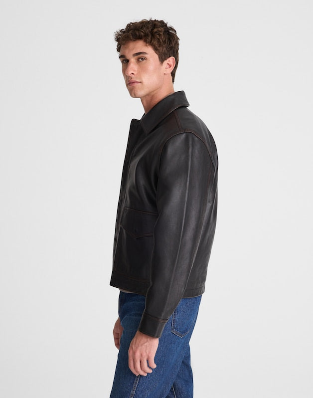 Leather Flight Jacket DARK BLACK