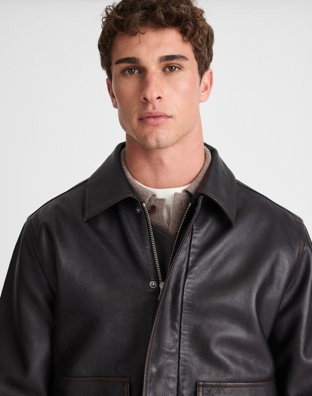 Leather Flight Jacket DARK BLACK
