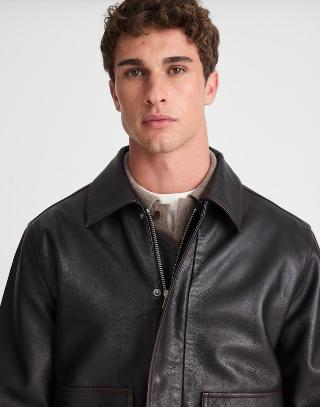 Leather Flight Jacket DARK BLACK