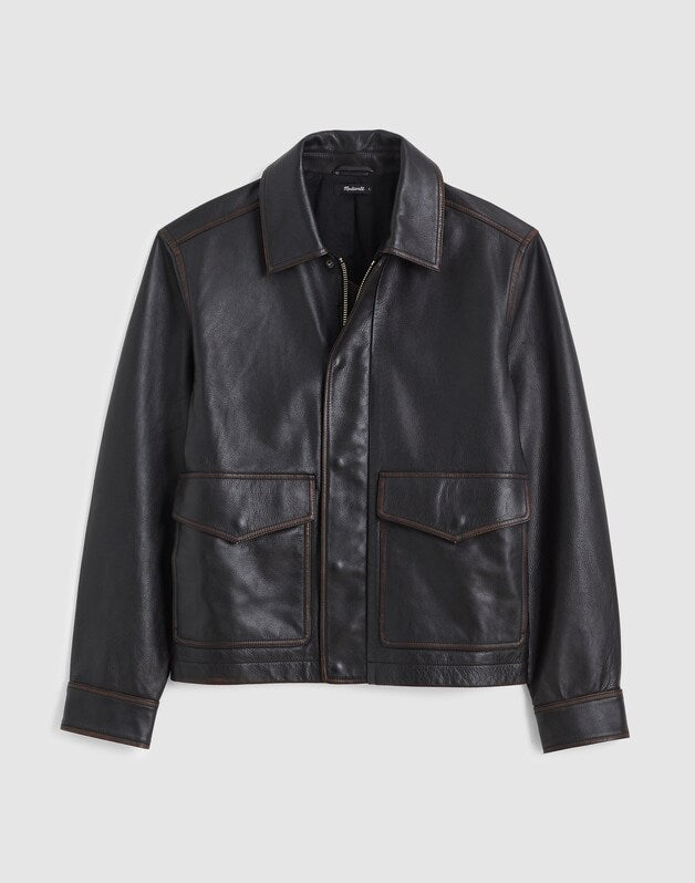 Leather Flight Jacket DARK BLACK