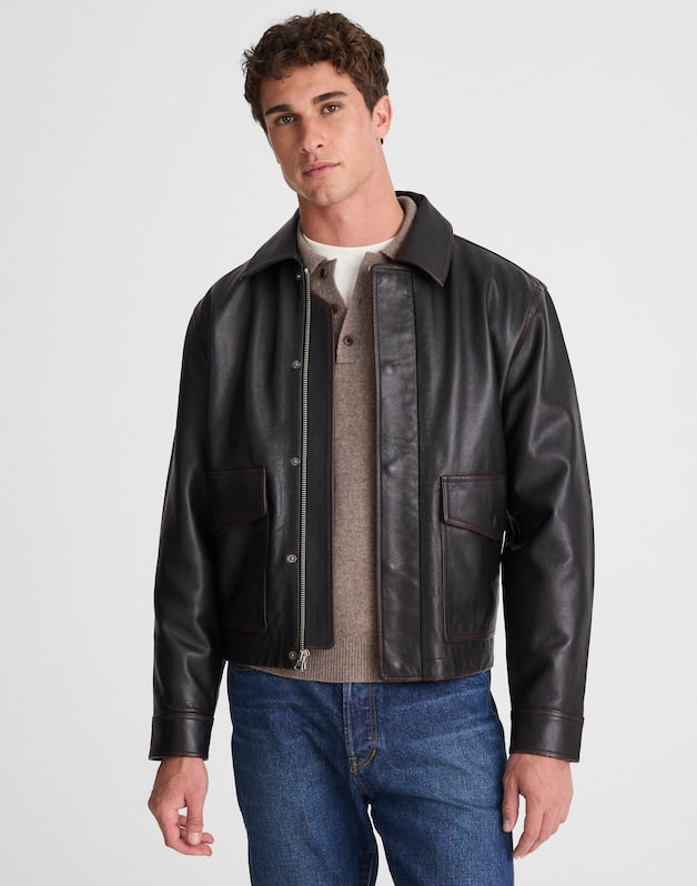 Leather Flight Jacket DARK BLACK