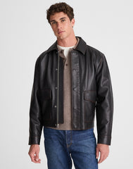 Leather Flight Jacket DARK BLACK