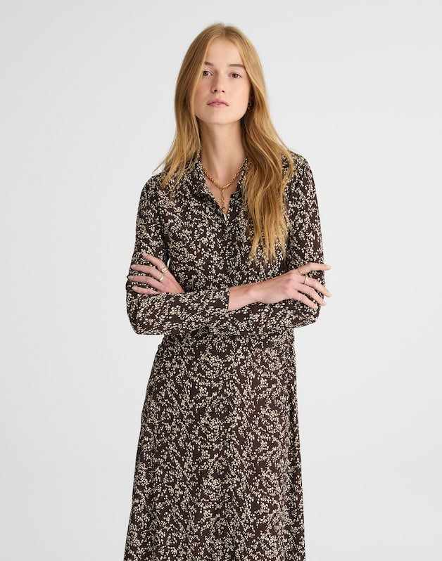Ruched Midi Shirtdress BRIDGETTE SPOTS  BROWN