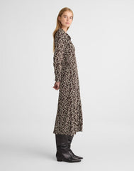 Ruched Midi Shirtdress BRIDGETTE SPOTS  BROWN